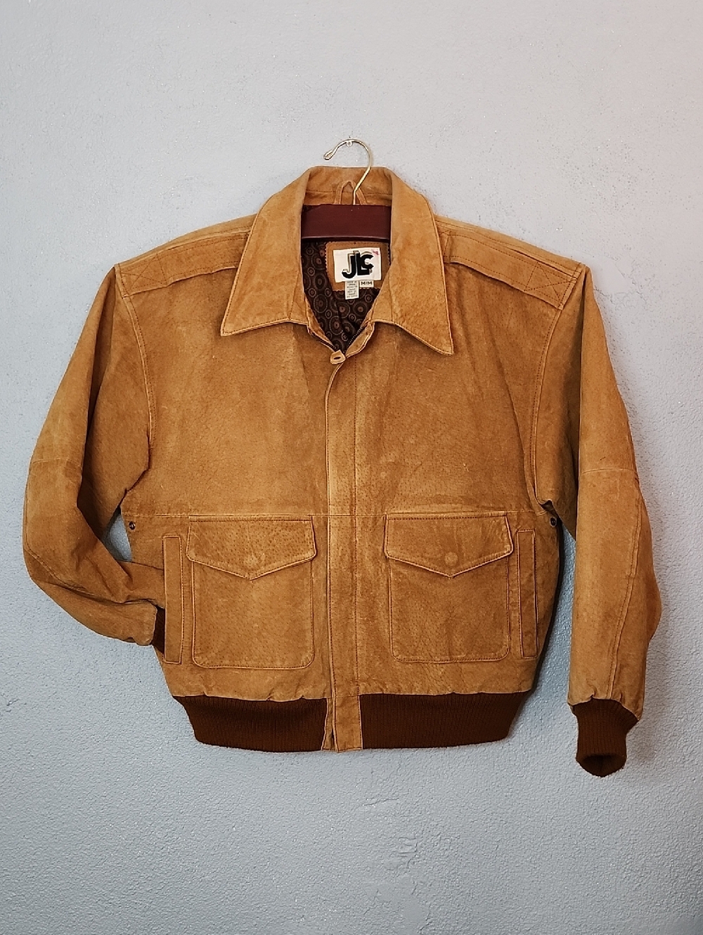 JIG Suede Bomber Jacket in Tan